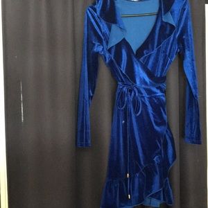 Blue velvet wrap dress
